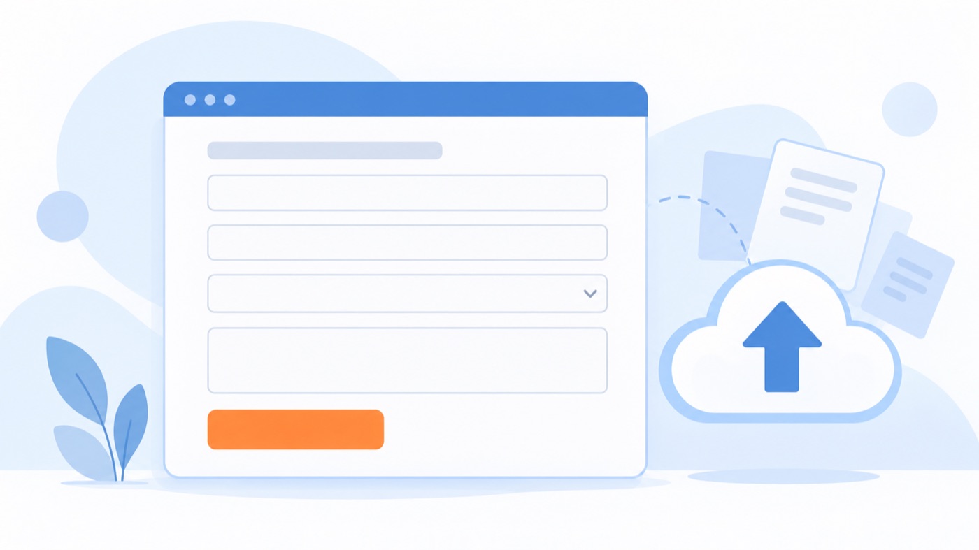 Form window with empty fields and an upload icon