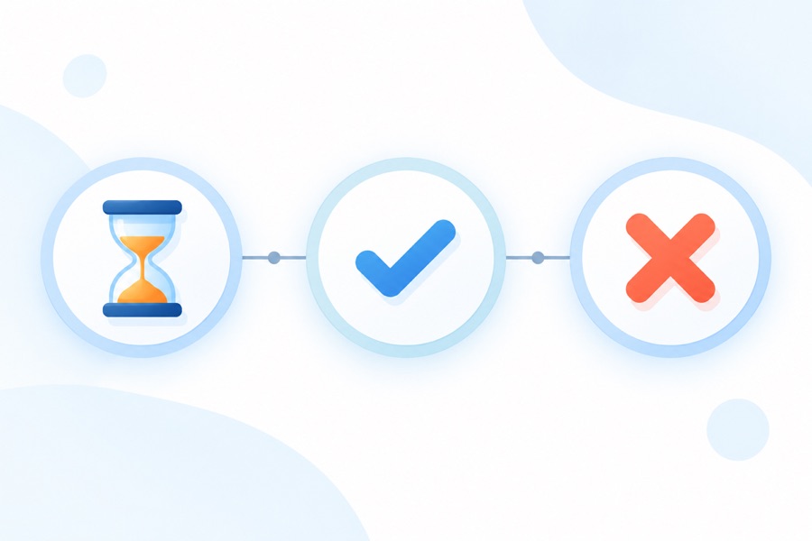 Three status circles: waiting, approved, rejected